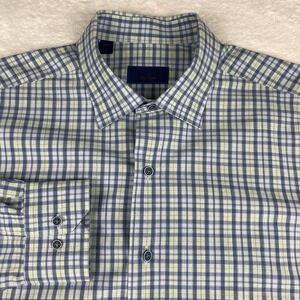 David Donahue Shirt Mens Large Blue/Green Plaid 100% Cotton Long Sleeves